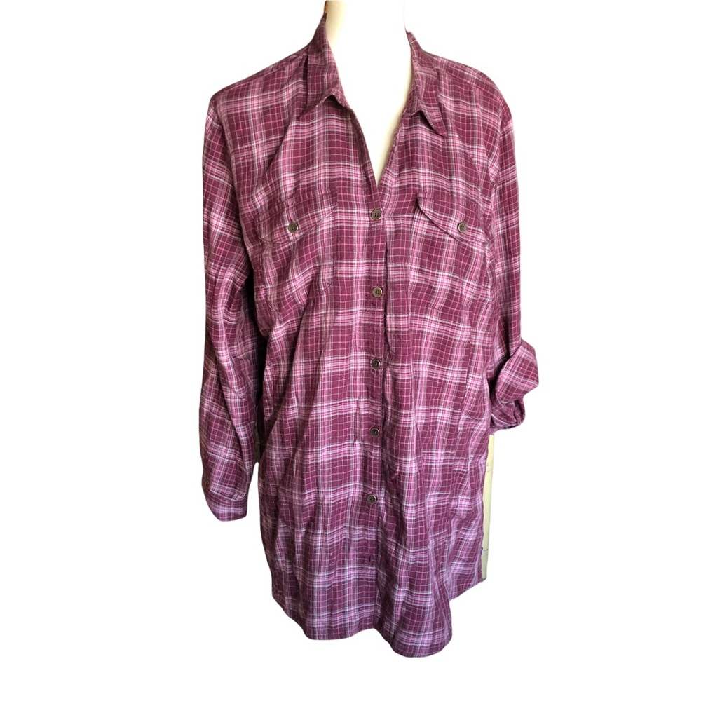 Royal Robbins Wool Blend Plaid Tunic Button Up Shirt Top